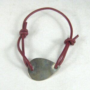 Sterling Silver Guitar Pick Bracelet Cords for Music Red Leather Cord Adjustable